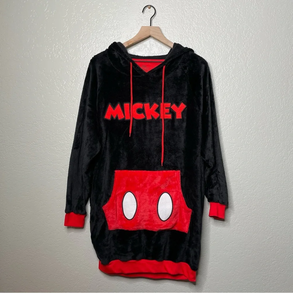 NWT Disney Women's Mickey Mouse Sleep Lounger Black and Red Fleece Hoodie - Picture 3 of 15